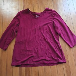 Essentials Women's V-Neck Long Sleeve Tee in Berry Red